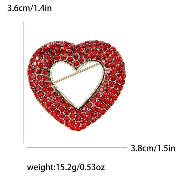 Red Rhinestone Heart Brooch Pin Gold-Tone - Picture 3 of 3